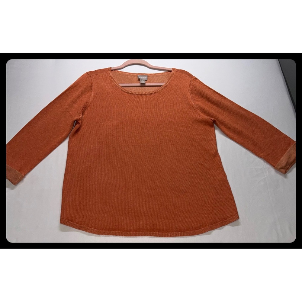 Chico's Sweater Women 2 Orange 3/4 Sleeve Knit Pullover‎ Casual